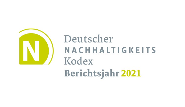 Logo des DNK mit dem Text "Deutscher Nachhaltigkeitskodex Berichtsjahr 2021"