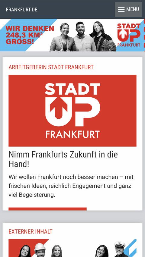 Eine Ansicht der mobilen Website der Stadt Frankfurt.