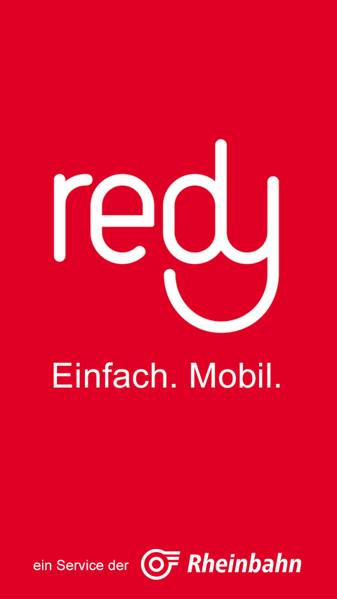 Text "Redy Einfach. Mobil. Ein Service der Rheinbahn." auf rotem Hintergrund.