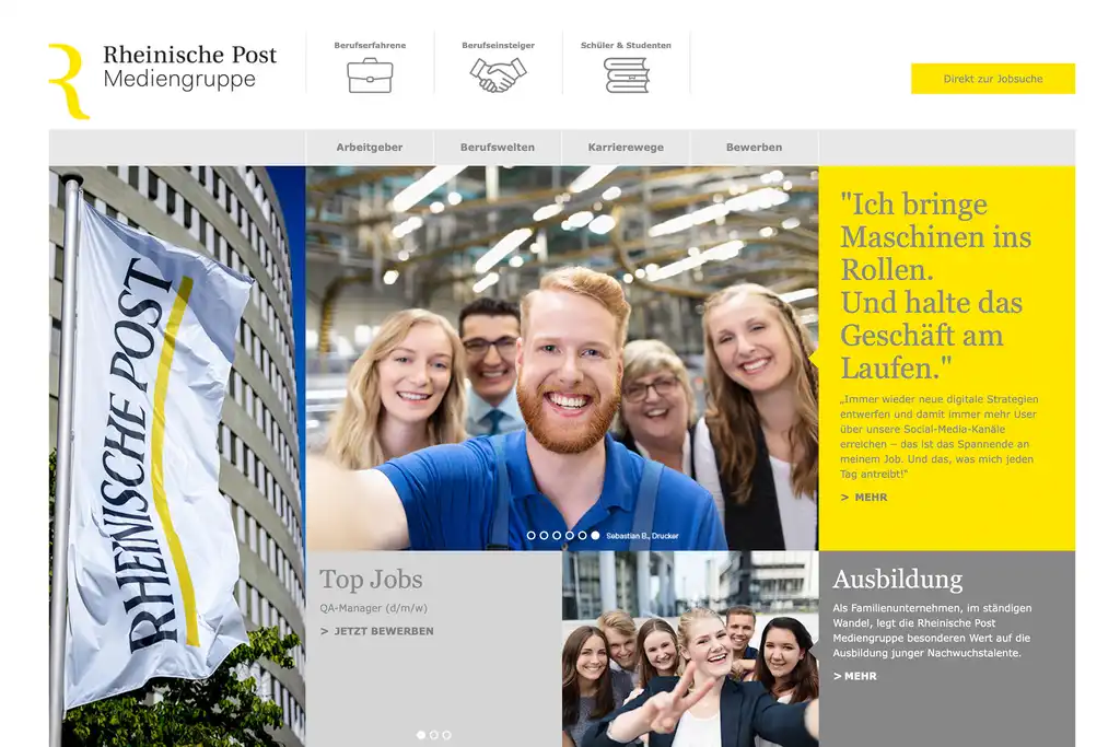 Eine Ansicht der Karriereseite der Rheinischen Post Mediengruppe.
