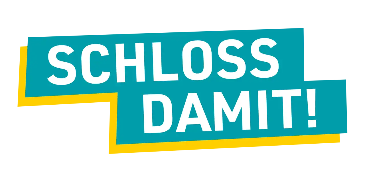 Das Logo mit dem Schriftzug "Schloss damit!"