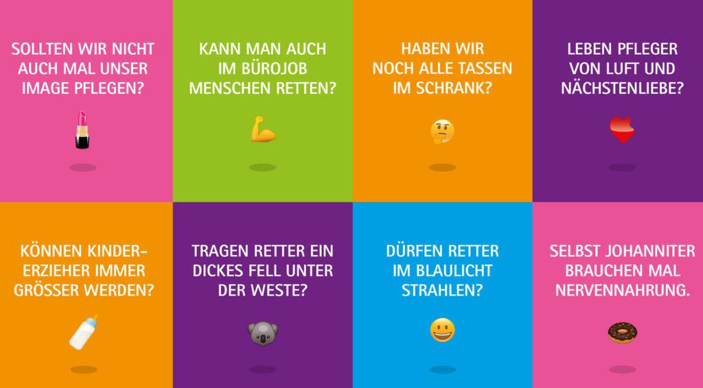 Eine Auswahl verschiedener Emojis und Werbesprüch der Johanniter Unfall Hilfe.