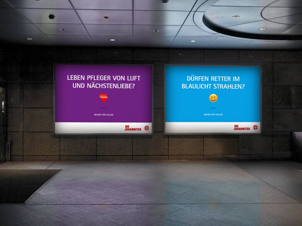 Kampagnenmotive der Johannniter Unfall Hilfe in einer U-Bahn-Station