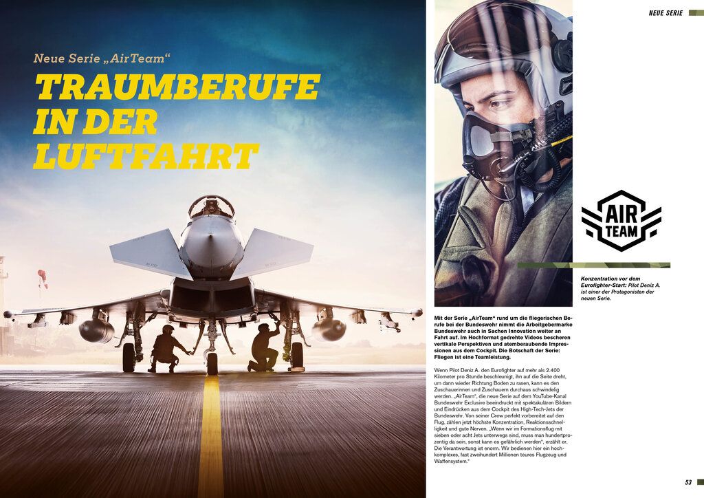 Seite aus der Zeitschrift "Im Visier" mit dem Artikel "Traumberufe in der Luftfahrt"