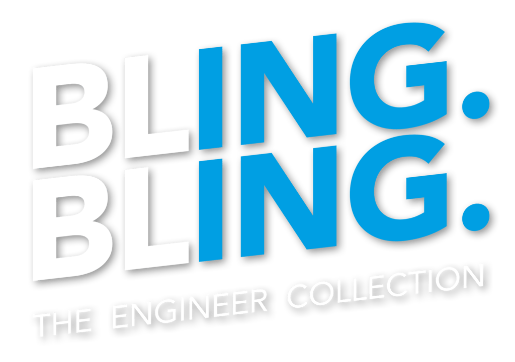 Das Logo "Bling. Bling." in weiß-blau mit dem Text "The Engineer Collection".