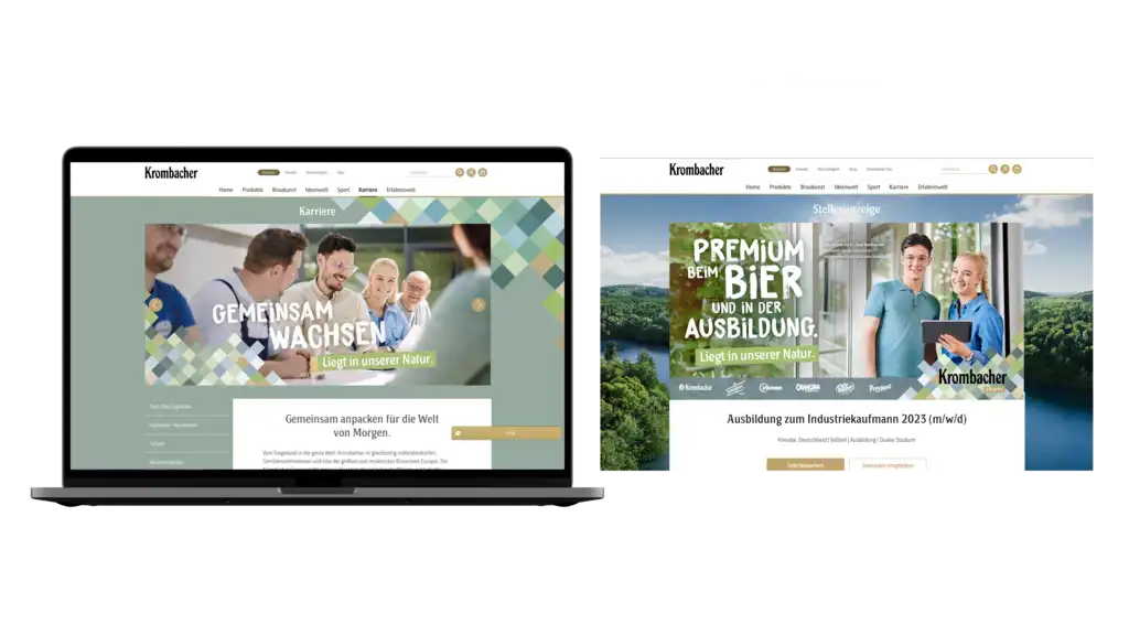Die Darstellung der Internetseite der Krombacher Karriereseite