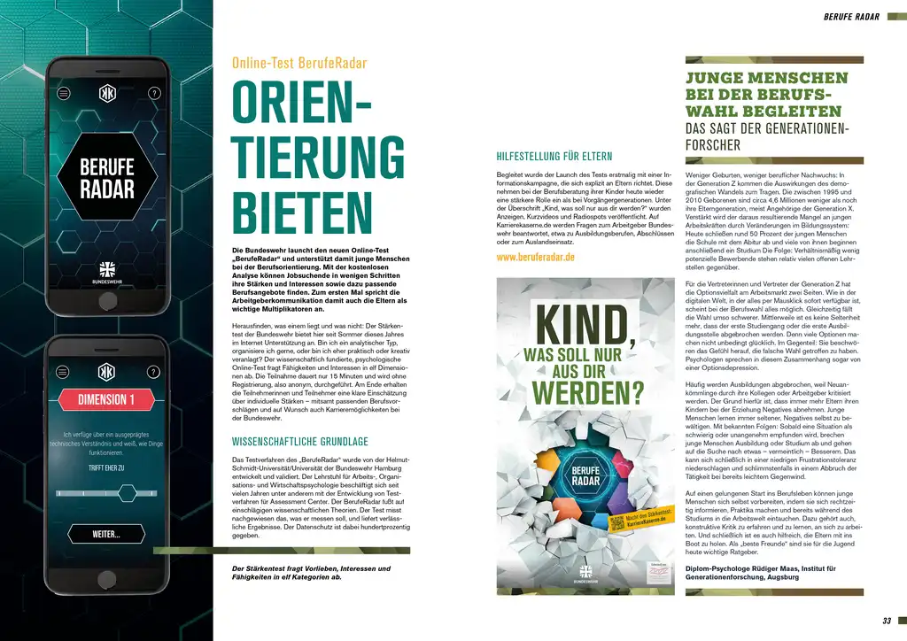 Seite aus der Zeitschrift "Im Visier" mit dem Artikel "Orientierung bieten"