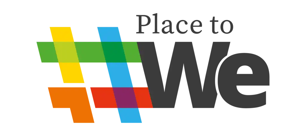 Ein farbereiches Logo mit dem Schriftzug "Place to We".