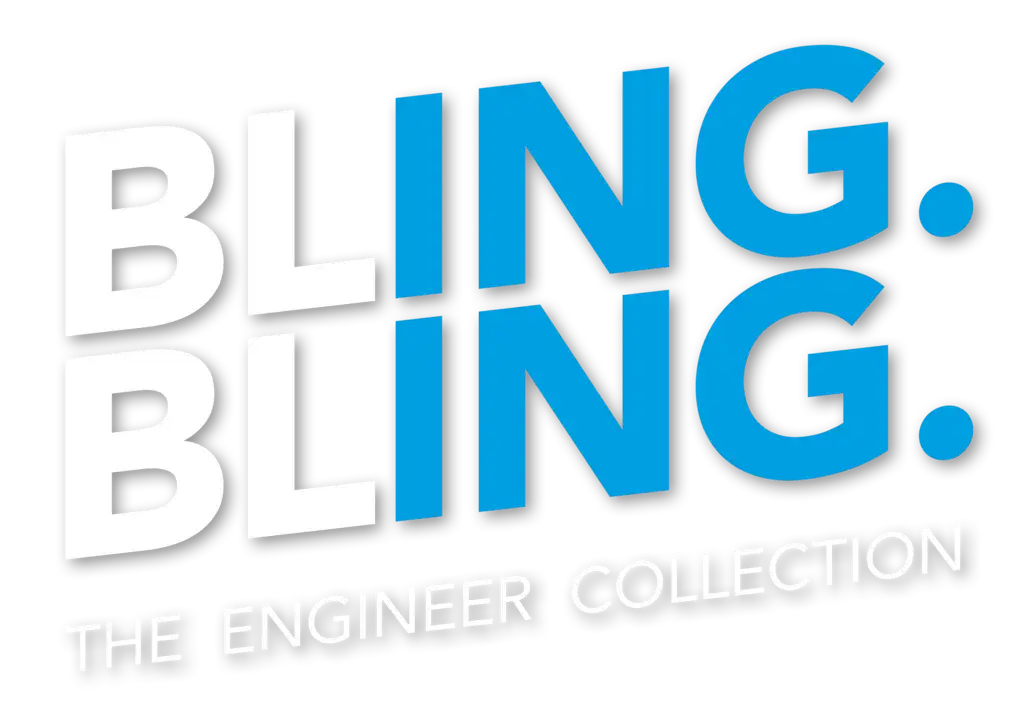 Das Logo "Bling. Bling." in weiß-blau mit dem Text "The Engineer Collection".