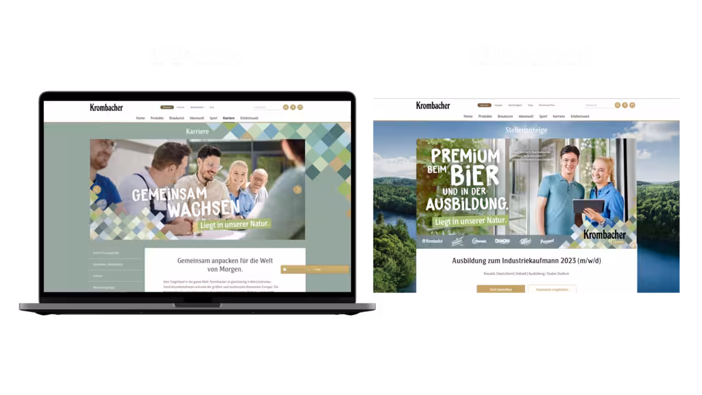 Die Darstellung der Internetseite der Krombacher Karriereseite