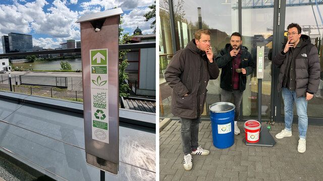 Mitarbeiter von Castenow recyclen die Zigarettenkippen, die sie geraucht habenner gemeinsamen Schulung.