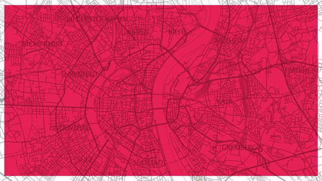 Die Karte der Stadt Köln vor rotem Hintergrund.