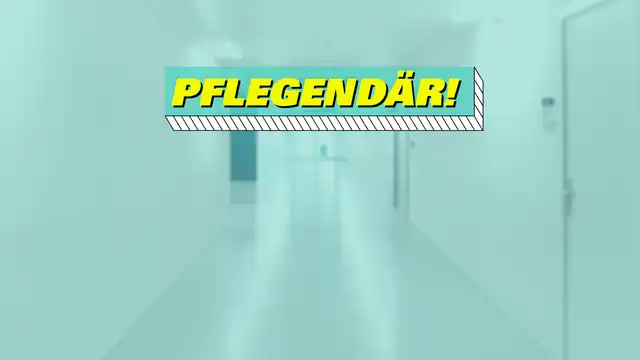 Ein Gang im Krankenhaus mit dem Text "Pflegendär".