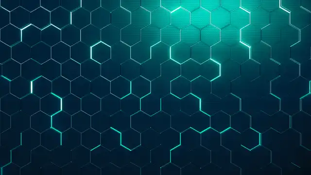 Eine Fläche von Hexagonen in grün-blauer Farbe.