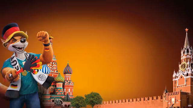 Der Fuchs als Fußball-Fan in Moskau.