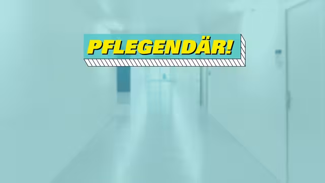 Ein Gang im Krankenhaus mit dem Text "Pflegendär".