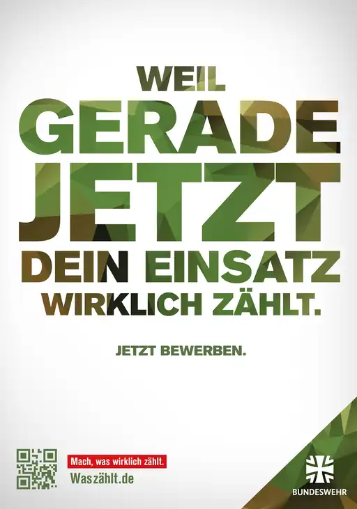 Text "Weil gerade jetzt dein Einsatz wirklich zählt. Jetzt bewerben."