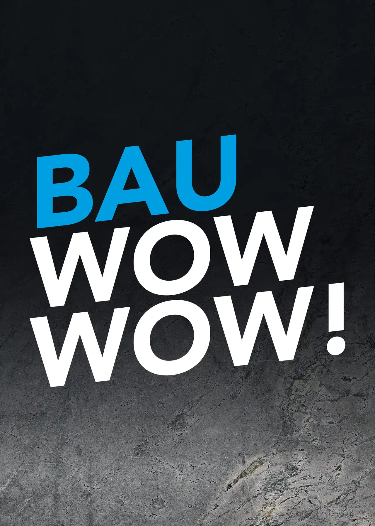 Der Text "Bau wow wow!" in weiß-blau.