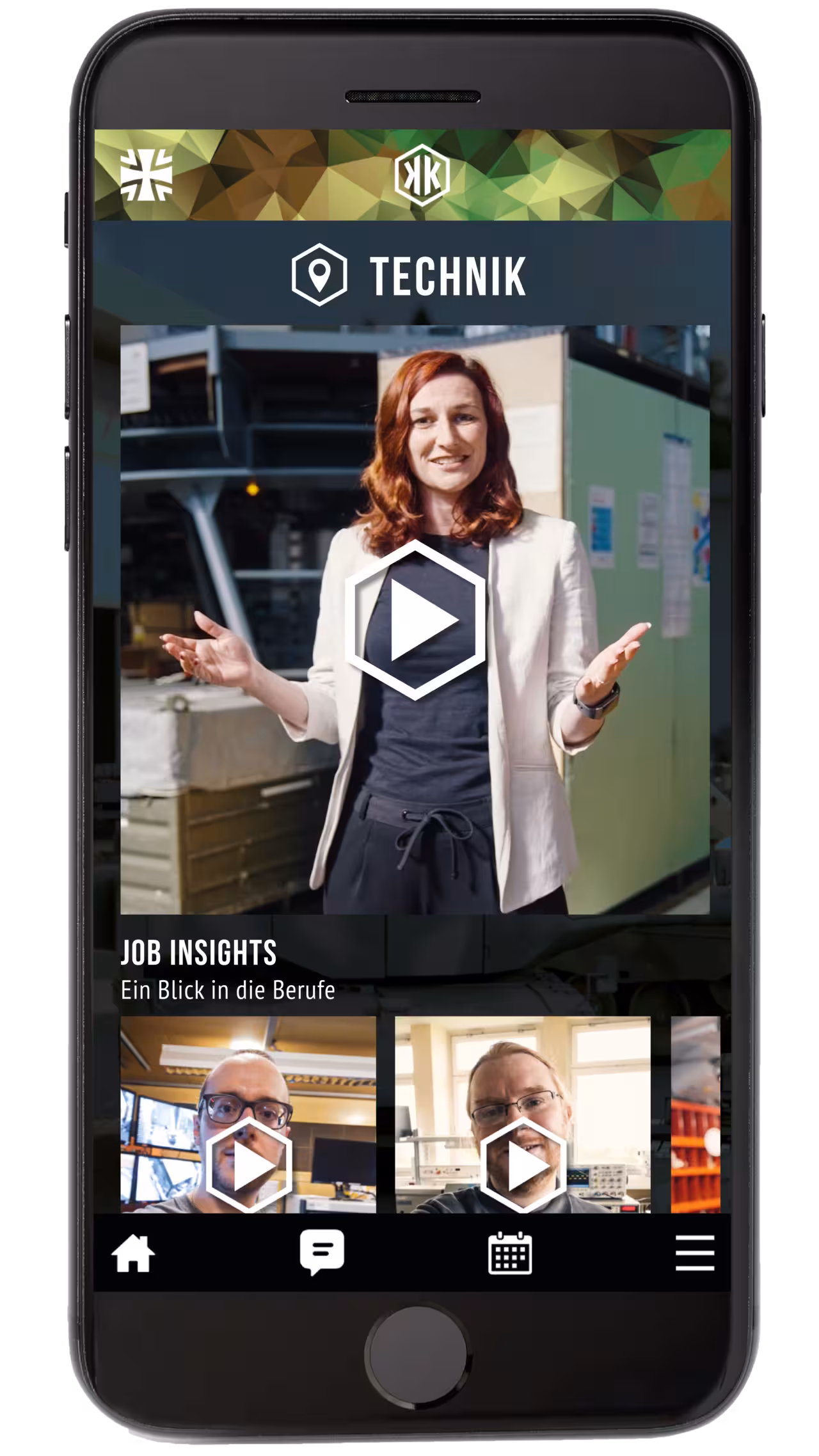 Seitenansicht der Karrierekaserne auf einem schwarzen Handy.