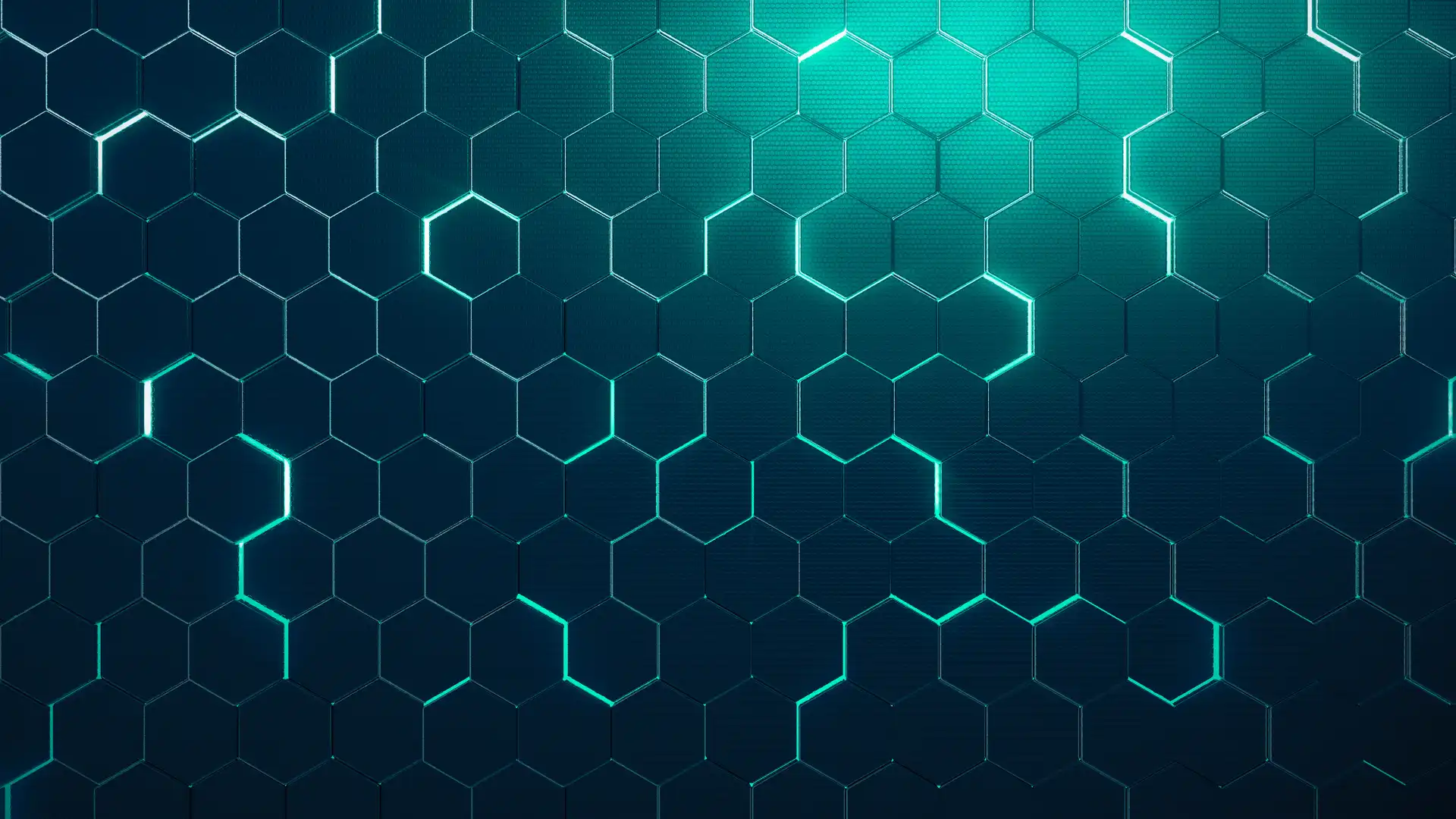 Eine Fläche von Hexagonen in grün-blauer Farbe.