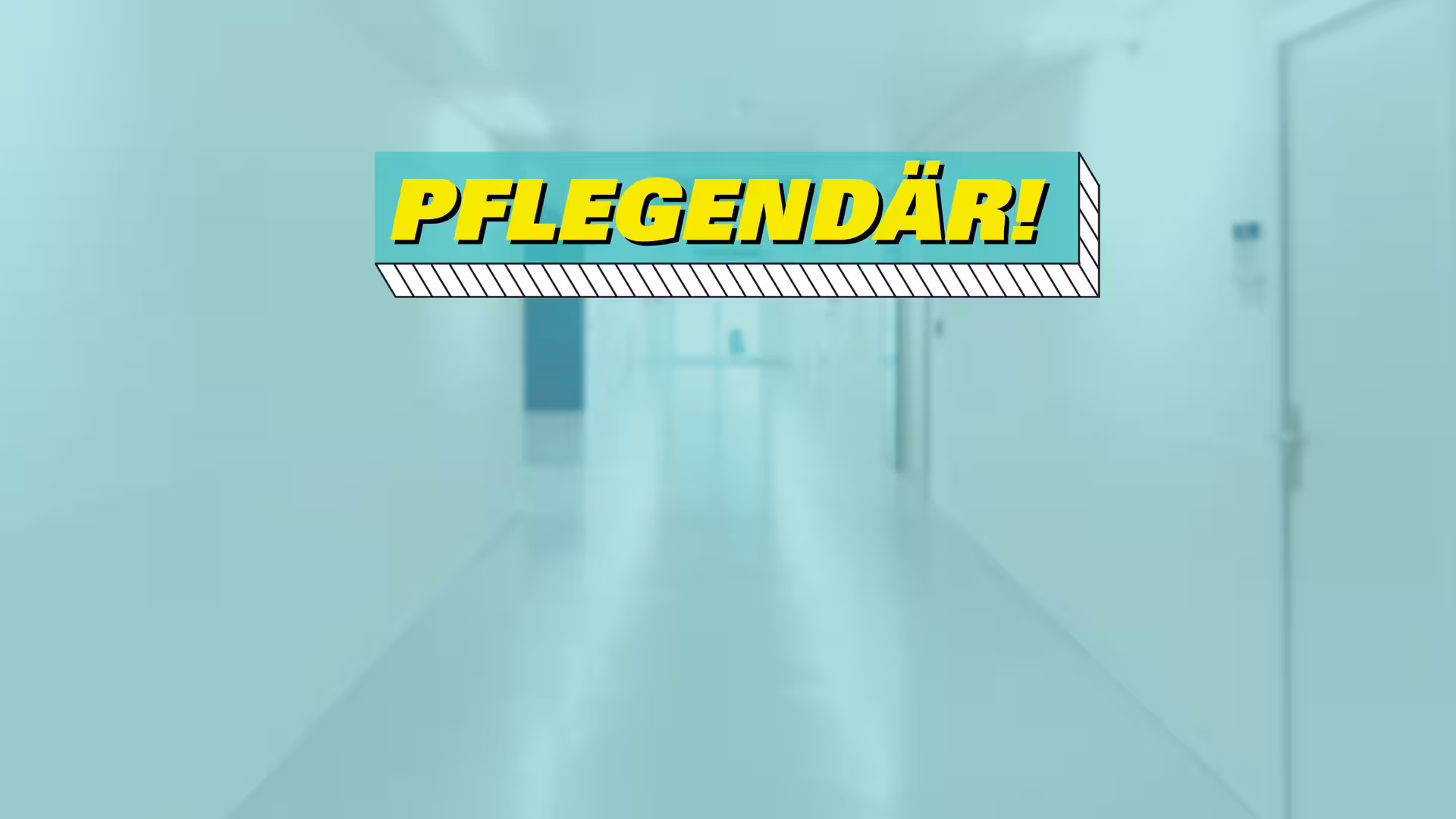 Ein Gang im Krankenhaus mit dem Text "Pflegendär".
